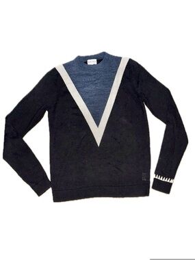 BRORA 100% Merino Wool Colorblock V-Stripe Fine Knit Sweater | Women's 8